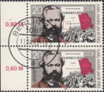 GDR 1983 Karl Marx postage stamp plate flaw Dot below word Arnold.