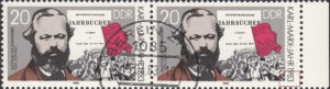GDR 1983 Karl Marx postage stamp plate flaw Vertical thin line inside numeral 3 in 1983.