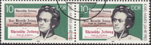 GDR 1983 Karl Marx postage stamp plate flaw Numeral 9 in 1983 broken twice.