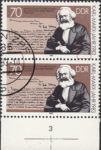 GDR 1983 Karl Marx postage stamp plate flaw Vertical hairline on Marx’s right hand.
