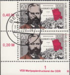 GDR 1983 Karl Marx postage stamp plate flaw Vertical thin line right from the letter L of KARL.
