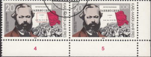 GDR 1983 Karl Marx postage stamp plate flaw Dot below inscription von.