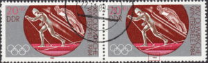 GDR 1983 Olympic games Sarajevo postage stamp plate flaw Numeral 9 in 1983 damaged.