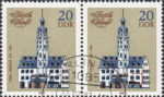 GDR 1983 Old town halls postage stamp plate flaw Colored spot above the first window on the first floor from the right.