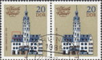 GDR 1983 Old town halls postage stamp plate flaw Slight indentation on top left roof.