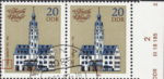 GDR 1983 Old town halls postage stamp plate flaw Letter G in GERA damaged.