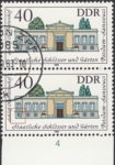 GDR 1983 Governmental Palaces Charlottenhof postage stamp plate flaw White dot below the first bottom window from the left.
