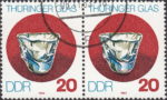 GDR 1983 Glass of Thuringia postage stamp plate flaw Blue spot at the bottom of the glass.
