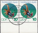 GDR 1983 Glass of Thuringia postage stamp plate flaw Line on rooster’s sickle broken.