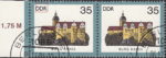 GDR 1984 Castles Burg Ranis postage stamp plate flaw White dot on vertical stroke of the second letter D in DDR.