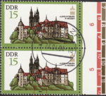 GDR 1984 Society of Monument Preservation Albrechtsburg Meissen postage stamp plate flaw Base of numeral 8 in 1984 damaged.