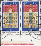 GDR 1984 Leipzig Autumn Fair postage stamp plate flaw White spot on blue balcony below the second window in the second floor.