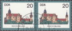 GDR 1985 Castle Rochsburg postage stamp plate flaw Fence of the pavilion to the left broken.