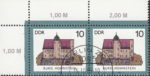 GDR 1985 Castle Burg Hohnstein postage stamp plate flaw White spot on the tree top on the right side of the building.