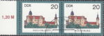 GDR 1985 Castle Rochsburg postage stamp plate flaw Gray green dot near the right frame.