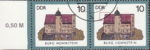 GDR 1985 Castle Burg Hohnstein postage stamp plate flaw Two white spots with scratches on the roof.