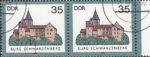 GDR 1985 Castle Burg Schwarzenberg postage stamp plate flaw Colored dot in letter H of SCHWARZENBERG.
