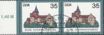 GDR 1985 Castle Burg Schwarzenberg postage stamp plate flaw Blue brick on wall of the tower.