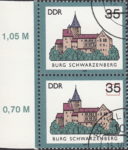 GDR 1985 Castle Burg Schwarzenberg postage stamp plate flaw Colored circle between numerals 3 and 5.