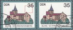 GDR 1985 Castle Burg Schwarzenberg postage stamp plate flaw Long thin line below numeral 3.