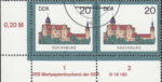 GDR 1985 Castle Rochsburg postage stamp plate flaw Two windows on the central building connected.
