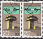 GDR 1985 German Railways postage stamp plate flaw Thin vertical line between inner and outer frame to the right.