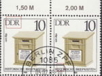 GDR 1985 Antique Mailboxes postage stamp plate flaw Tiny indentation on top of the second letter D of DDR.