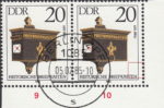 GDR 1985 Antique Mailboxes postage stamp plate flaw Thin line and a dot above letter N of BRIEFKÄSTEN.