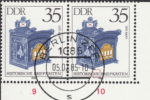 GDR 1985 Antique Mailboxes postage stamp plate flaw Two thin lines between letters H and E of HISTORISCHE.