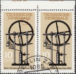 GDR 1985 Steam Engine postage stamp plate flaw White spot on the wheel below letter A in DENKMALE.