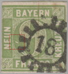 Germany Bavaria postage stamp plate flaw Thin line above the lower part of the large numeral 9.