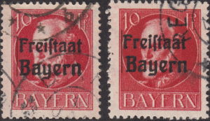 Germany Bavaria postage stamp plate flaw Letter B of Bayern shifted to the right.