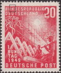 Germany postage stamp plate flaw Colored spot on top of letter N in BUNDESREPUBLIK.