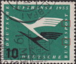Germany stamp plate flaw Colored dot in letter D and short white line on letter O in BUNDESPOST.