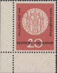 Germany 1957 Aschaffenburg stamp plate flaw Letter N in ASCHAFFINBVRG broken on top BUND 255III