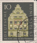 Germany 1957 Wuerttemberg Assembly stamp plate flaw Crown with crescent above the entrance.
