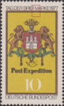 Germany postage stamp plate flaw Indentation on top of inner black frame below letter M in BRIEFMARKE.