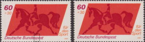 Germany postage stamp plate flaw Letter p in Bundespost shorter at the bottom.