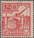 Soviet occupation zone Germany Saxony Province stamp plate flaw Colored dot on top frame above the large cloud.