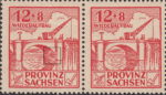 Soviet occupation zone Germany Saxony Province stamp plate flaw Retouched hole below the bridge.