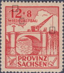 Soviet occupation zone Germany Saxony Province stamp plate flaw Second horizontal line from top, between numerals 1 and 2 broken