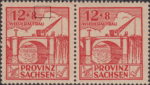Soviet occupation zone Germany Saxony Province stamp plate flaw Horizontal lines between 8 and clouds broken.