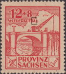 Soviet occupation zone Germany Saxony Province stamp plate flaw Right leg of the second A in WIEDERAUFBAU broken.