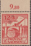 Soviet occupation zone Germany Saxony Province stamp type Horizontal line at the top left from numeral 8 broken.
