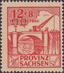 Soviet occupation zone Germany Saxony Province stamp type Horizontal line below letter R in WIEDERAUFBAU thicker