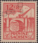 Soviet occupation zone Germany Saxony Province stamp type second horizontal line below letter E in WIEDERAUFBAU not touching the cloud