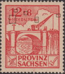 Soviet occupation zone Germany Saxony Province stamp type Right horizontal stroke of second letter U in WIEDERAUFBAU somewhat longer