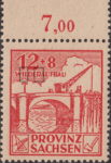 Soviet occupation zone Germany Saxony Province stamp type Horizontal line below letters I and E in WIEDERAUFBAU thicker.