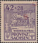 Soviet occupation zone Germany Saxony Province stamp type Engine's boiler outline left from the engine's front window broken