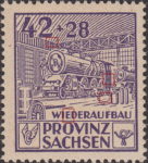 Soviet occupation zone Germany Saxony Province stamp type First letter E in WIEDERAUFBAU damaged in the middle